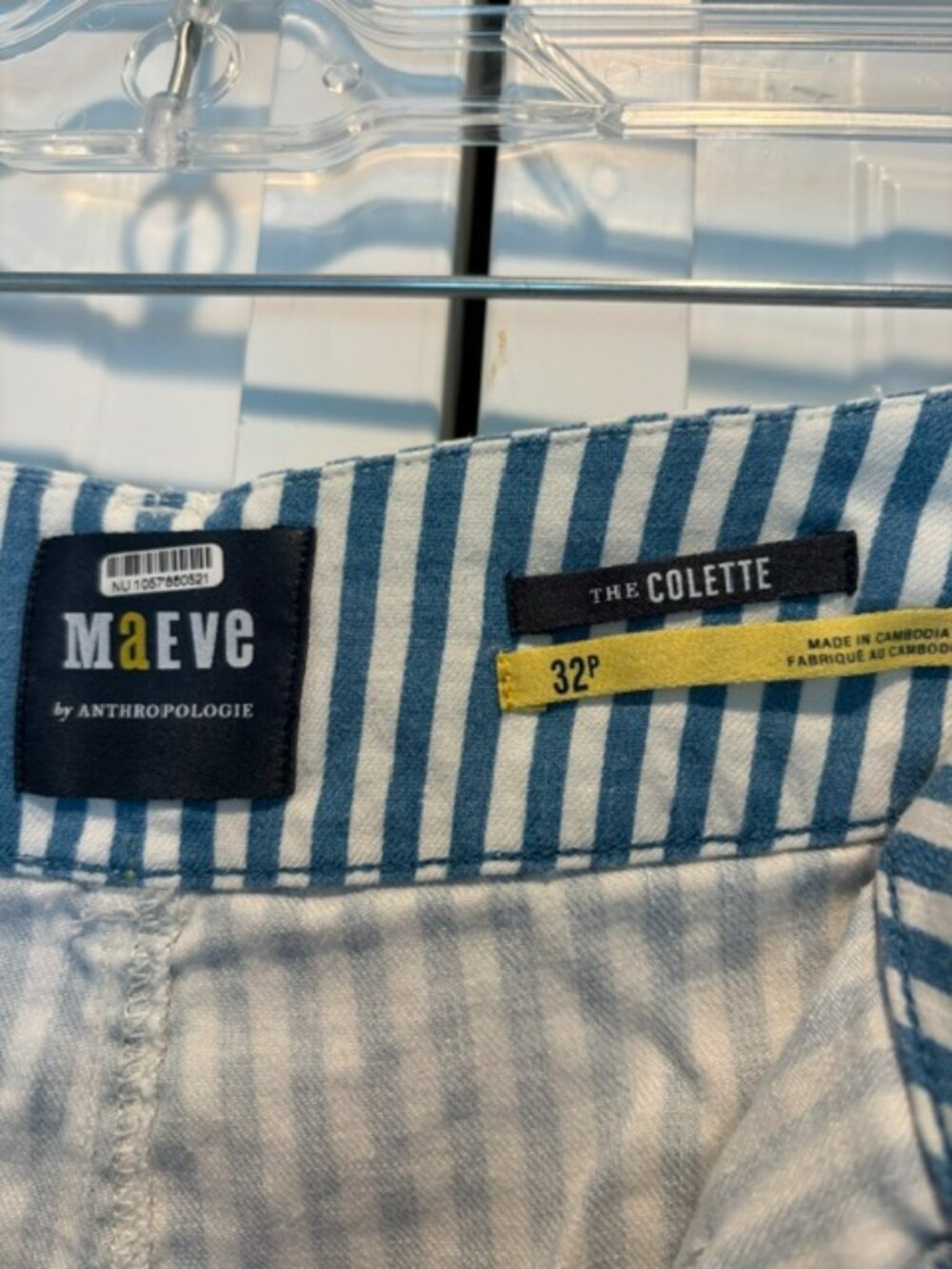 Anthropologie Maeve Colette Striped Linen Wide Leg Crop Pants Blue/White 32P - Picture 8 of 8